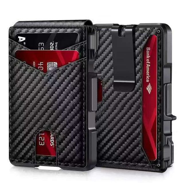 Pop-Up RFID Blocking Carbon Fiber Wallet