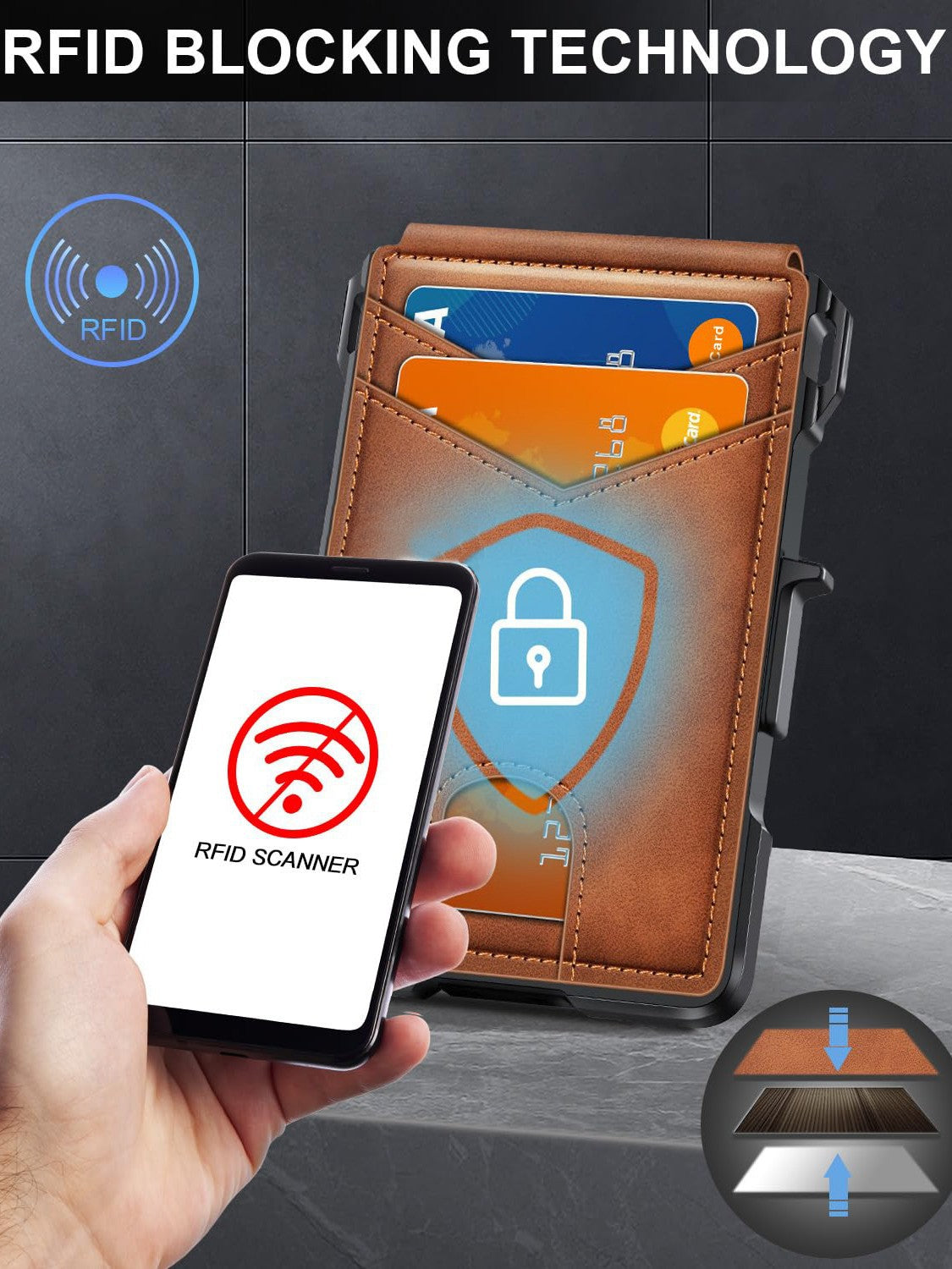 Pop-Up RFID Blocking Carbon Fiber Wallet